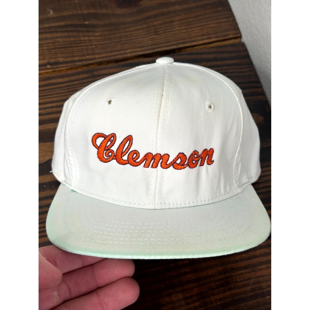 Vintage Script Clemson Tigers Men White Neil's 6 Panel Adjustable Snapback Hat